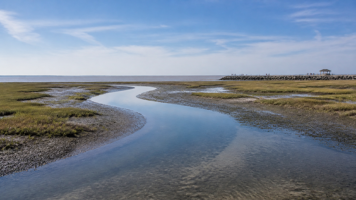 Tidal flat and inshore water viewed from a respectful distance