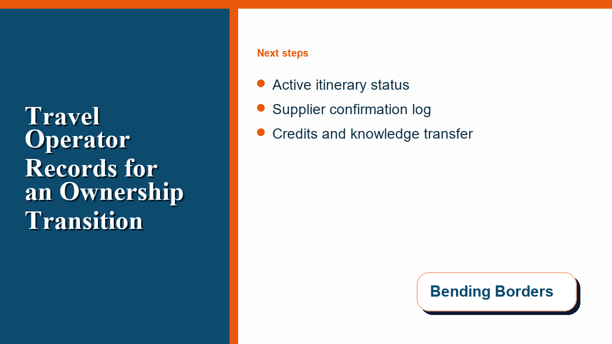 Travel operator transition checklist and booking records